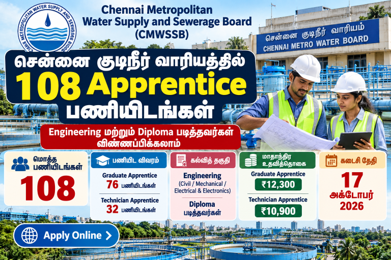 CMWSSB 108 Apprentice Jobs 2026 Engineering Diploma வேலைவாய்ப்பு