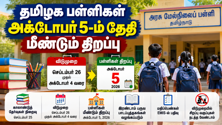 அக்டோபர் 5 2026 தமிழக பள்ளிகள் மீண்டும் திறப்பு