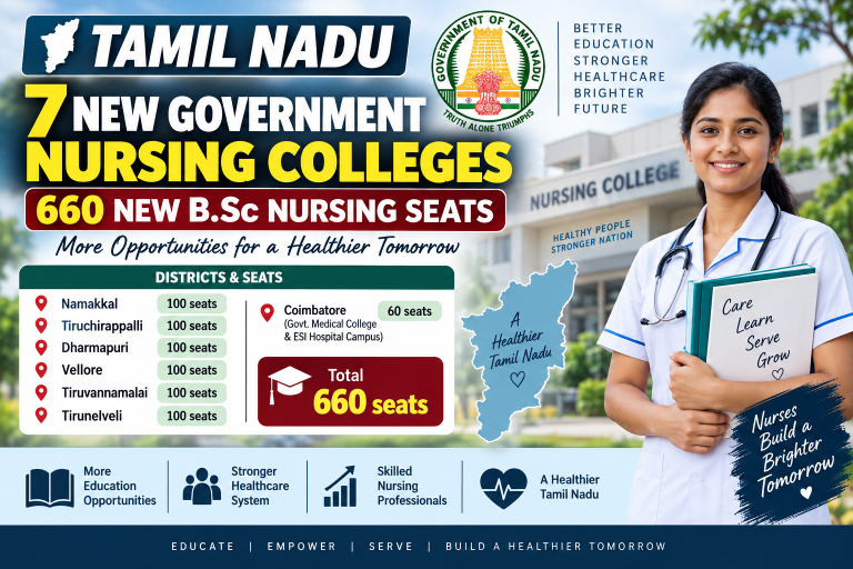 Tamil Nadu 7 new government nursing colleges 660 BSc Nursing seats